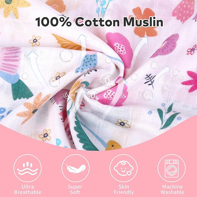 Rquite Muslin Car Seat Cover Baby, Carseat Covers Baby Girl Boy, Breathable Lightweight Infant Car Seat Cover, Baby Carrier Cover Car Seat Canopy Stroller Sun Shade for Summer & Hot Day, Universal Fit