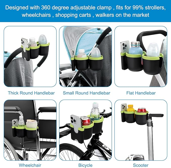 Accmor Stroller Cup Holder with Phone Holder, Bike Cup Holder, Universal Cup Holder for Uppababy Nuna Doona Strollers, 2-in-1 Cup Phone Holder for Stroller, Bike, Wheelchair, Walker, Scooter