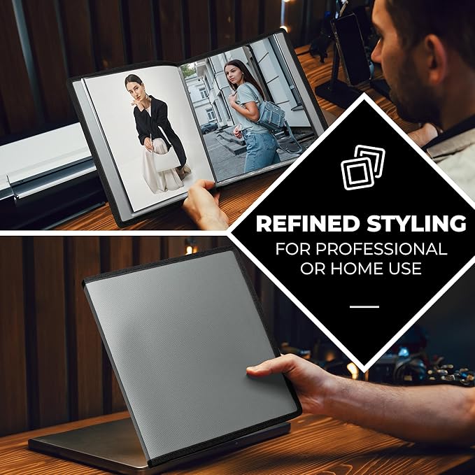 Dunwell Photo Album 8x10 (Silver) with Black Mounting Paper, 8 x 10 Photo & Art Portfolio Presentation Book, 24 Sleeves, Displays 48 Pages, Professional Photography Book for Pictures, Artwork