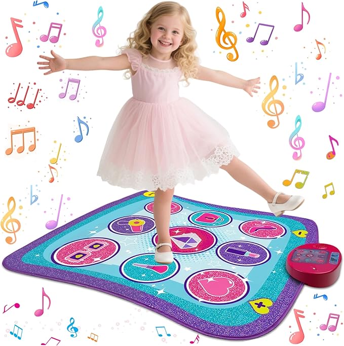 Kids Dance Mat Game Toy for Girls & Boys Ages 3-12, Interactive Electronic Rhythm Dance Step Pad with Built-in Music, Adjustable Volume & Fun Light-Up Steps, Perfect Birthday & Holiday Dance Game Gift