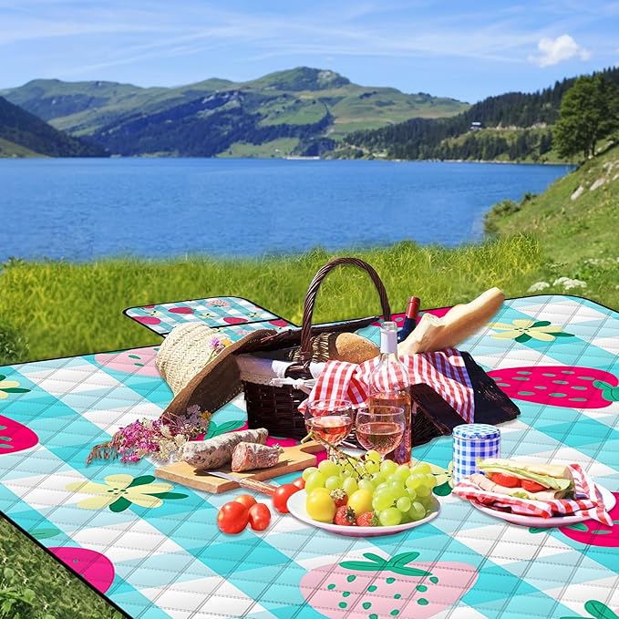 Extra Large Picnic Blanket Waterproof,80"x 80"Foldable Machine Washable Beach Blankets,Outdoor Blanket for 6-8 Adults,Picnic Mat Suitable for Indoor Crawling,Park Beach,Camping,Hiking,Travel (Blue）