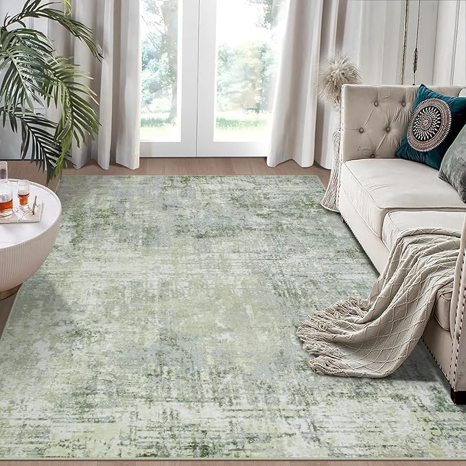 6x9 Area Rugs for Living Room Rug Washable: Modern Rug for Dining Room Bedroom Carpet Non Slip Low Pile 6 by 9 Indoor Abstract Nursery Home Office Green