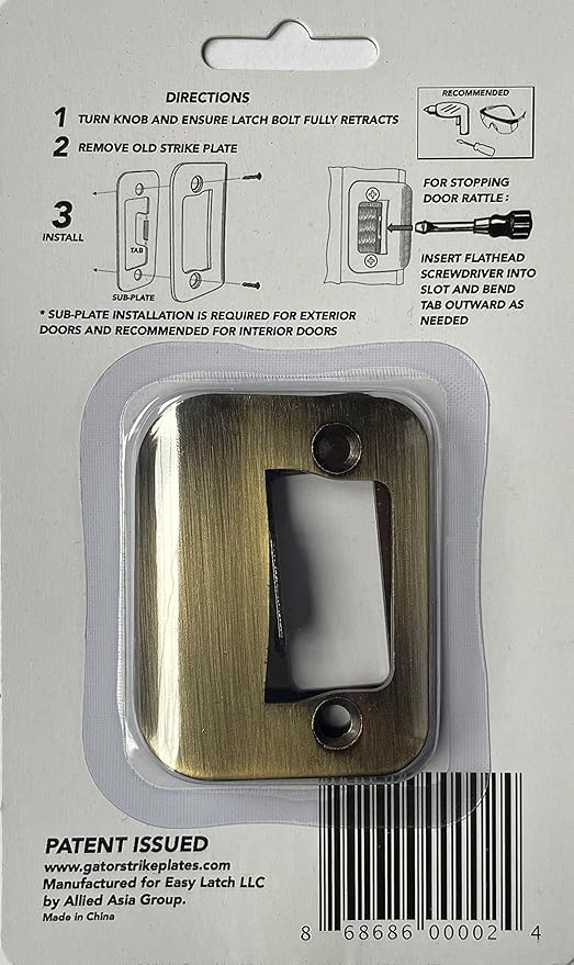 Gator Door Latch Restorer - Strike Plate (Antique Brass)