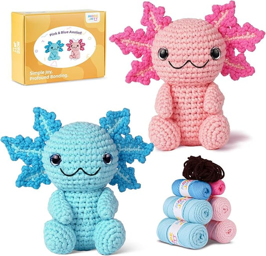 Crochet Kit for Beginners, Crochet Animal Kits,Crocheting Kit for Starters with Step-by-Step Video Tutorials, Beginner Crochet Kits for Adults (2Pack Axolotl)