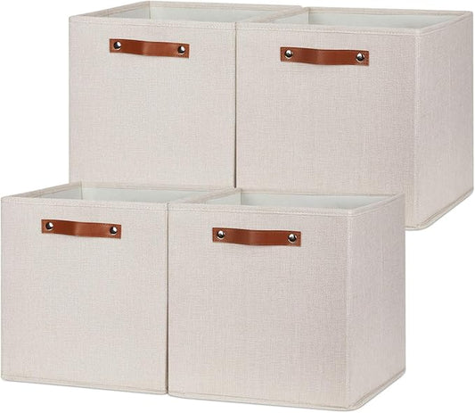 HNZIGE Large Storage Baskets Set of 4 Collapsible Storage Baskets,13x13 Storage Cube Bins with Handles,Foldable Storage Cube Bins for Shelves(cream)