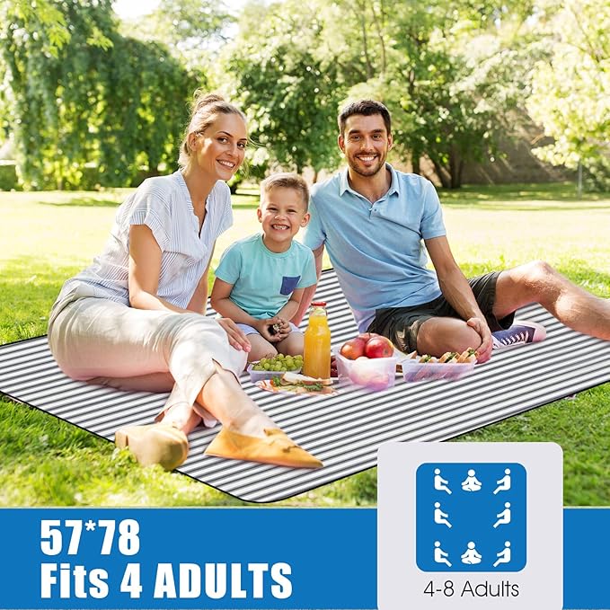 G GOOD GAIN Waterproof Picnic Blanket Portable with Carry Strap for Beach Mat or Family Outdoor Camping Party (Berry Blue)