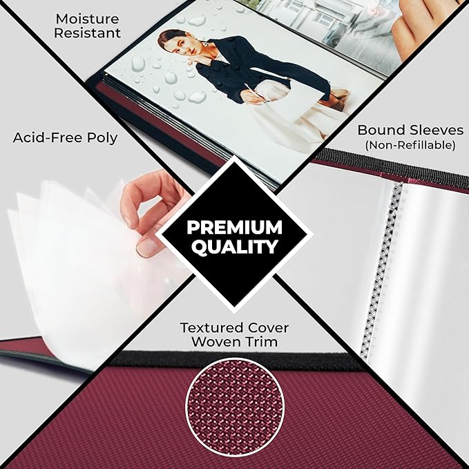 Dunwell Small Photo Album 4x6 (2-Pack, Ruby), Mounting Paper, 4 x 6 Photo & Art Portfolio Presentation Binder, 24 Sleeves Display 48 Pages, Professional Mini Picture Book for Artwork, Postcards