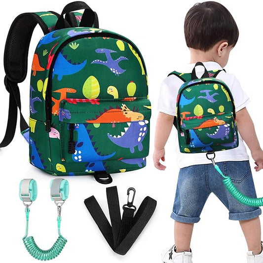 Accmor Toddler Backpack Leash, Cute Baby Backpacks with Anti Lost Wrist Link, Mini Kids Backpack Harness Leash for Outdoor Travel, Adorable Dinosaur Backpack Tether Walking Harness for Boys 1-3