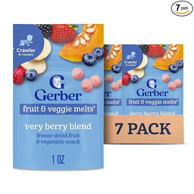 Gerber Stage 3 Baby Food Snacks, Very Berry Fruit and Veggie Melts, Baby Led Feeding, 7PK