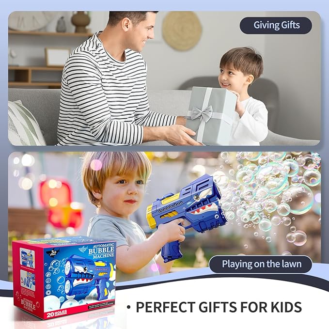 Jasny 2 Pack Bubble Guns for Kids, Rechargeable LED Light Up Dinosaur Bubbles Machine Blower with 2 Bottles Refill Solution for Toddlers 4-8, Birthday Gift