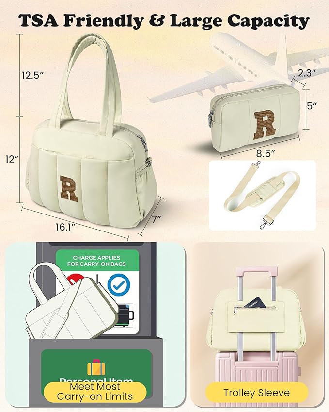 Duffle Bag for Travel Women, Travel Bags，Monogram Gifts-Initial Overnight Bag with Wet Pocket，Lightweight Weekender Bags Personalized Gym Tote with Makeup Pouch