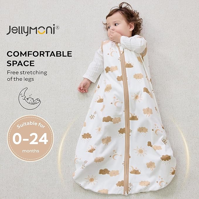 JELLYMONI Baby Sleep Sack 12-18 Months Wearable Blanket for Baby, 100% Cotton 2 Pack Infant Toddler Sleeping Sack Lightweight Soft 2-Way Zipper Sleepsack