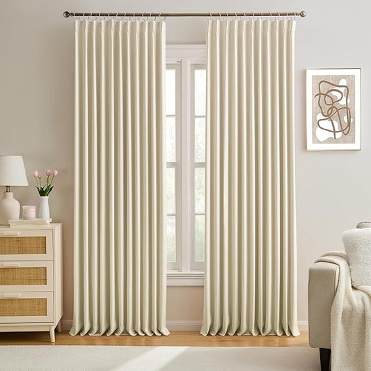 KEQIAOSUOCAI Cream Beige Blackout Curtains 105 Inches Long, Privacy Window Drapes for Living Room/Dining Room/Bedroom, 72 Inch Wide x 105 Inch Long, Pinch Pleat with Hooks, 2 Panels