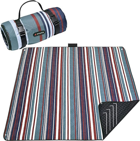 HX&OD Outdoor Picnic Blanket Extra Large, 80''*80'' Waterproof Picnic Mat with Stakes Foldable Camping Blanket Portable with Carry Strap for Beach Mat (Red, 80''*80'')