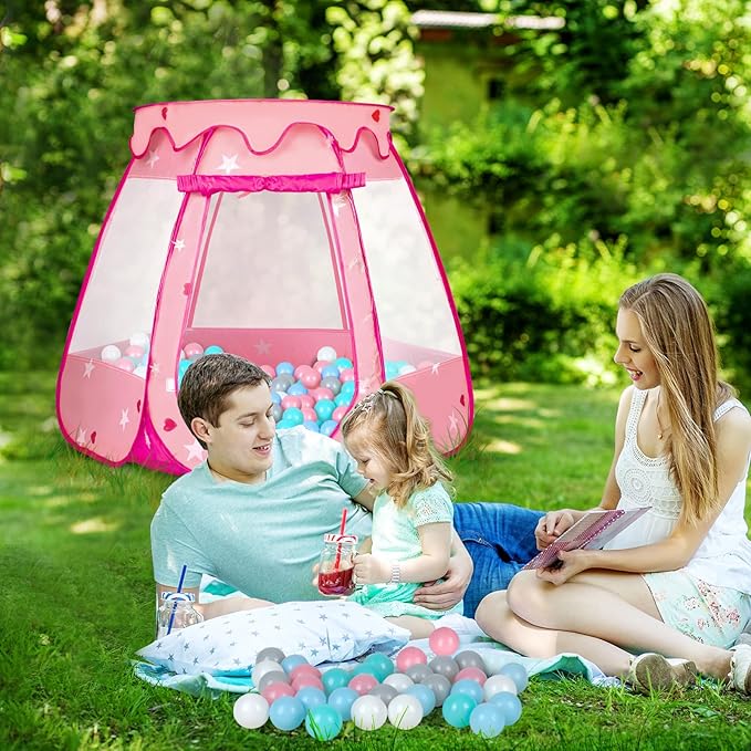Baby Ball Pit for Toddler with 50 Balls, Pop Up Princess Tent with Star Lights for 1 2 3 Year Old Birthday Gift, 12-18 Months Baby Girl Toys with Carrying Bag, Indoor&Outdoor Play Tent for Kids