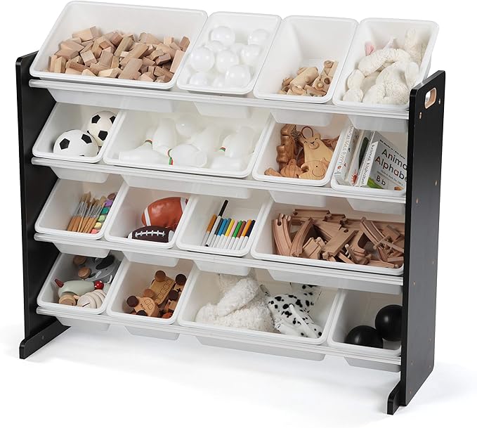 Humble Crew Supersized Toy Storage Organizer with 16 Removable Bins, Black/White – Large Toy Storage for Toddlers Ideal for Kids' Rooms, Playrooms, and Nurseries - Modern Toy Bins for Kids