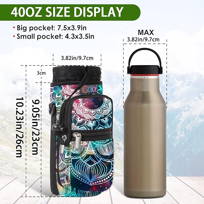 icolor Water Bottle Carrier Bag with Strap 25/32/40 oz Crossbody Bottle Holder with Phone Pocket Sling Sleeve Insulated Neoprene Water Bottle Pouch for Walking Travelling