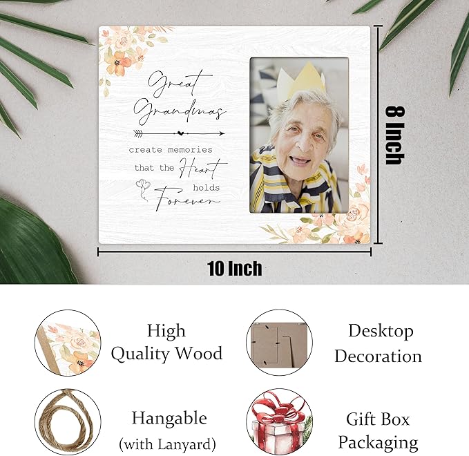 Great Grandma Picture Frame - Great Grandma Gifts from Grandkids, Sympathy Gifts for Loss of Great Grandma, Great Grandma Memorial Wooden Frame for Tabletop or Wall Hanging 4x6 Photo