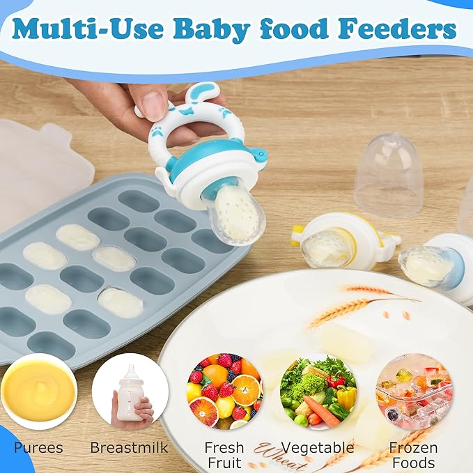 Baby Breastmilk Popsicle Molds & Baby Fruit Feeder-WAJIAYON Silicone Food Freezer Tray Storage Containers,Infant Food Pacifier Feeder and Teether for Babies Easter Bunny Gifts for Boys and Girls