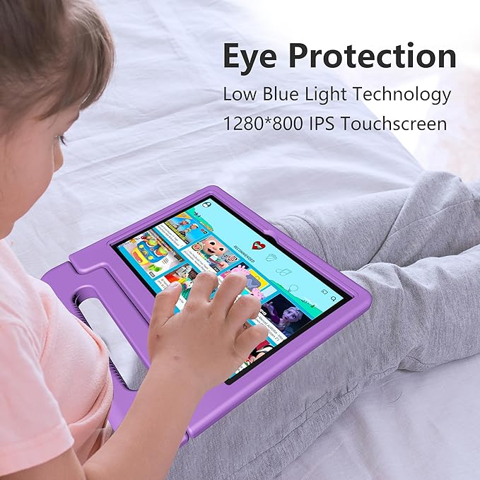 Kids Tablet, 10.1 Inch Tablet for Kids Android 14, 64GB Octa-Core, WiFi, Big Battery, Kids Space, Parental Control 1280 * 800 HD Display Children Tablets Purple