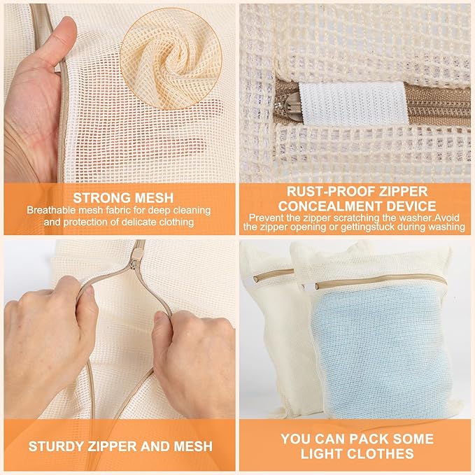 4-Piece Medium Durable Organic Cotton Mesh Laundry Bags with Sturdy Zippers and Breathable Mesh are Delicate Laundry Bags for Underwear, Clothes, Pants and Socks