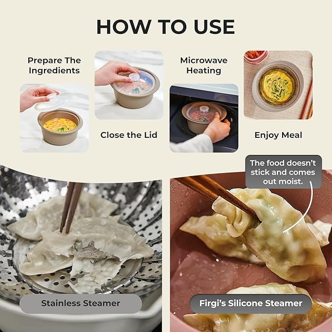 27oz Platinum Silicone Microwave Steamer Pot with Handle & Lid - Korea 100% Food-Grade Steamer Bowl, Heat-Resistant Cooker with Steam Holes, Easy Clean, Dishwasher Safe, Dry Rose