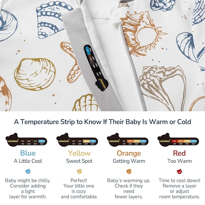Baby Sleep Sack 18-24 Months, Cotton Detachable Long Sleeve Sleep Sack, 2.5 Tog Toddler Sleeping Sack with Temperature Strips, 2-Way Zipper Wearable Blankets for Newborns, Ocean