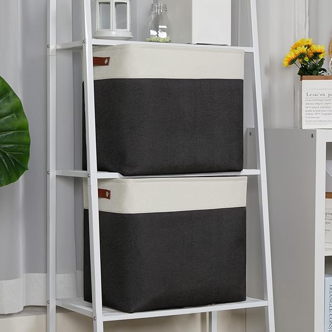DULLEMELO Extra Large Storage Baskets, Fabric Storage Bins for Organizing Shelves Nursery Toys Books, Closet Baskets and Bins with Handles, White&Black 2-Pack