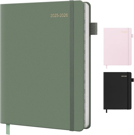 2025-2026 Planner for Women, Lather Weekly & Monthly Organizer, July 2025-June 2026, Hardcover with Gold Foil, Tabs, and Inspirational Pages - Ideal for Professionals, Green