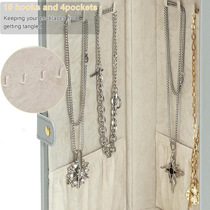 AKOZLIN Extra Large 6-Tier Jewelry Box Organizer Functional Huge, 5 Drawers Leather Jewelry Storage Case for Women Girls Ring Necklace Earring Bracelet Holder Organizer with Mirror Grey