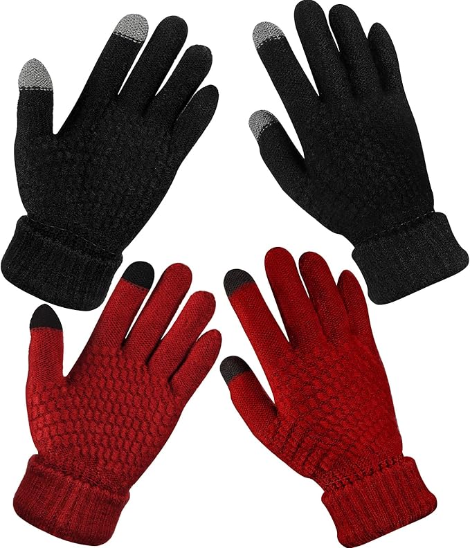 Geyoga 2 Pairs Women's Winter Touch Screen Gloves Soft Warm Fleece Lined Knit Elastic Cuff Winter Texting Gloves
