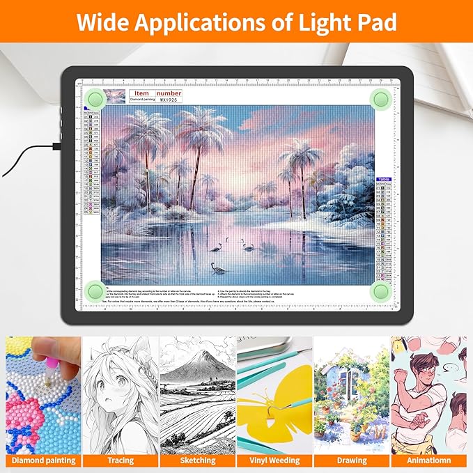 Elice Magnetic A4 Light Board with Bag for Diamond Painting, Tracing LED Light Box with Side Buttons, Super Bright Diamond Art Light Pad, Light Table for Drawing, Sketching, Weeding Vinyl - Black