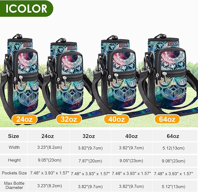 icolor Water Bottle Carrier Bag with Strap 25/32/40 oz Crossbody Bottle Holder with Phone Pocket Sling Sleeve Insulated Neoprene Water Bottle Pouch for Walking Travelling
