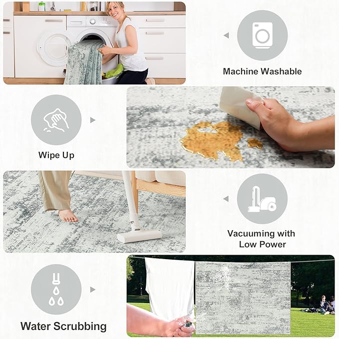 6x9 Area Rugs for Living Room - Washable Rug Modern Abstract Soft Large Neutral Non-Slip Carpet Indoor Floor Stain Resistant Thin Carpets for Bedroom Dining Room Farmhouse Nursery Home Office Grey
