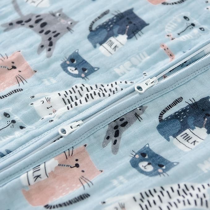 Baby Sleep Sack 2-4 T Baby Wearable Blanket 100% Organic Cotton 0.5 TOG Toddler Sleep Sacks 2- Way Zipper Soft 4 Layers 2T 3T 4T Kitten