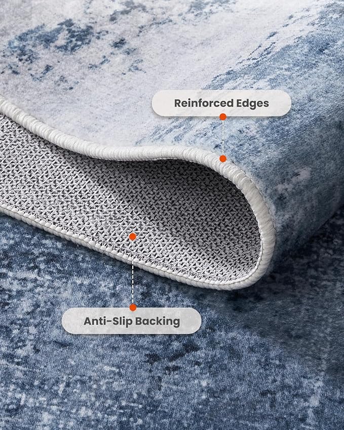 Amada 6x9 Washable Area Rug, Modern Abstract Living Room Rug with Non-Slip Backing & Short Pile, Large Rug with Abstract Pattern for Living Room, Bedroom and Dinning Room, Dark Blue