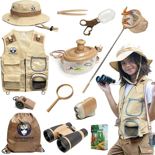 Kids Bug Catching Kit - Complete Explorer Kit with Safari Vest, Hat & More - Cute Dress-Up Safari Costume, or Zoo Keeper - Outdoor Explorer Set & Bug Toys for 3-7 Year Old Boys Girls + Adventure Book
