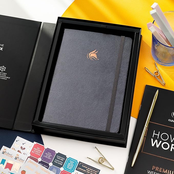 Clever Fox Planner Premium Edition – Undated Luxurious Weekly & Monthly Planner to Increase Productivity and Hit Your Goals – Organizer – Start Anytime, A5, Lasts 1 Year, Silver Black (Weekly)