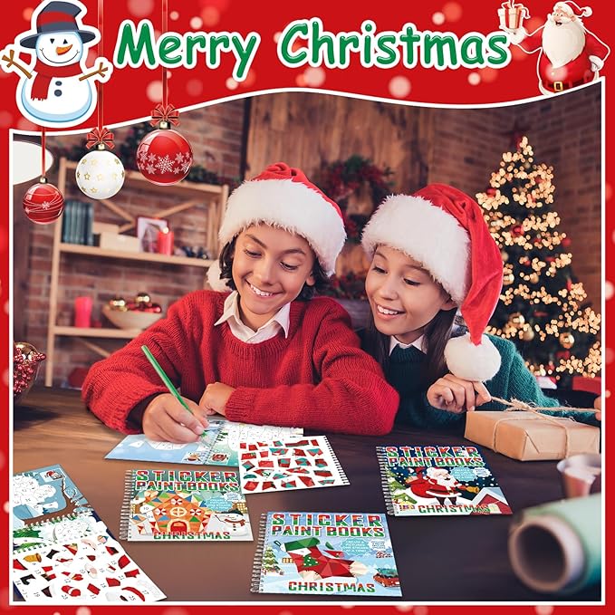 4 Pcs Christmas Paint by Sticker Books for Kids Ages 4-8 Sticker by Number Books Activity Book for Kids Ages 3-5 Sticker Puzzle Book Craft Art Toddlers Gift Snowman Santa Claus Xmas Tree 32 Pictures