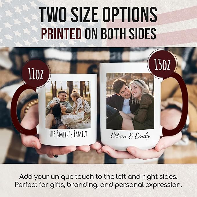 Custom Mug Upload Your Picture Personalized Coffee Mug with Photo Text Name Customized Cup Unique Ideas Gifts for Men Women Mom Dad Girlfriend Boyfriend Friend Family (Dark Red, 15oz)
