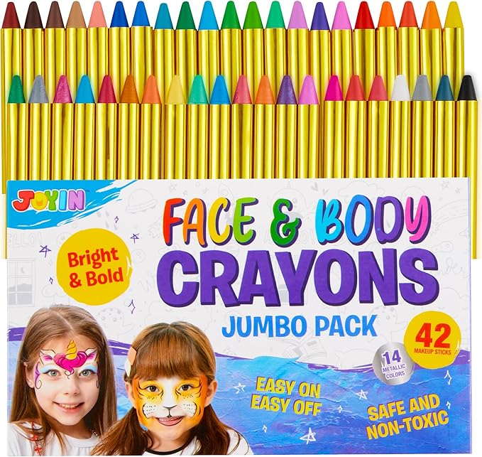 42PCS Face and Body Paint Crayons, XL Face Painting Kit Safe and Non-Toxic Ultimate Party Pack Including 14 Metallic Colors for Birthday Makeup Party Supplies, Festivals, Gifts for Kids Girls Boys
