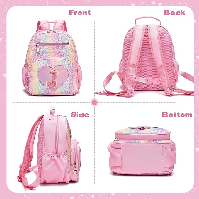 I IHAYNER Kids Glitter Lightweight Backpack for School Travel & Daycare, Toddler Backpack for Girls 3+ Preschool Kindergarten Elementary Kids Backpack-Rainbow Pink J