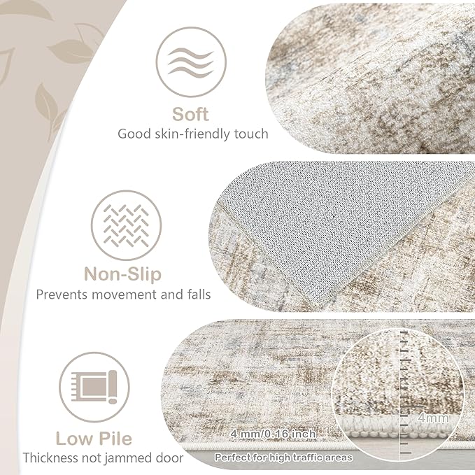 Area Rugs 5x7 Living Room: Washable Rug Modern Abstract Rugs Soft Non Slip Neutral Rug Stain Resistant Indoor Carpet for Bedroom Kitchen Dining Room Nursery Home Office Rugs(Blue Brown,5'x7')