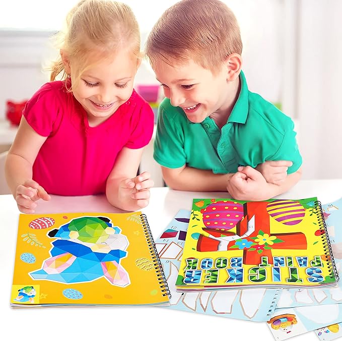 90shine 4PCS Easter Crafts for Kids Ages 4-8 Sticker Books - Basket Stuffer Gift Includes Bunny Egg Chick Gnome and More Designs Create 40 Pictures