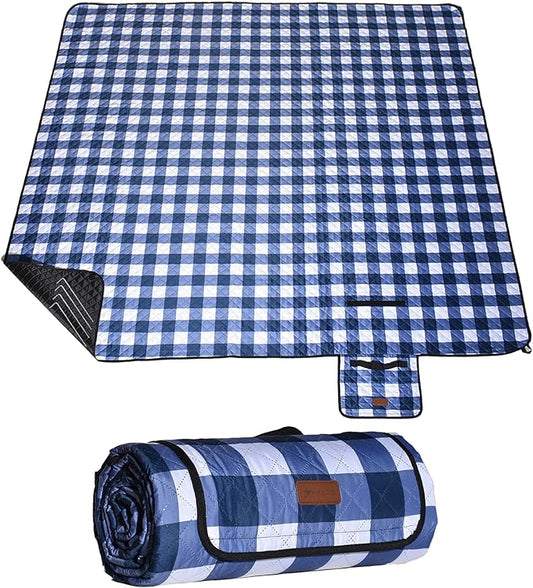 HX&OD Outdoor Picnic Blanket, Extra Large, 80''x80'' Waterproof Foldable Blankets Gingham Picnic Mat for Beach, Camping Grass Lawn Park Accessories Cute Couple Ideas Wedding (Blue, 80”x80”)