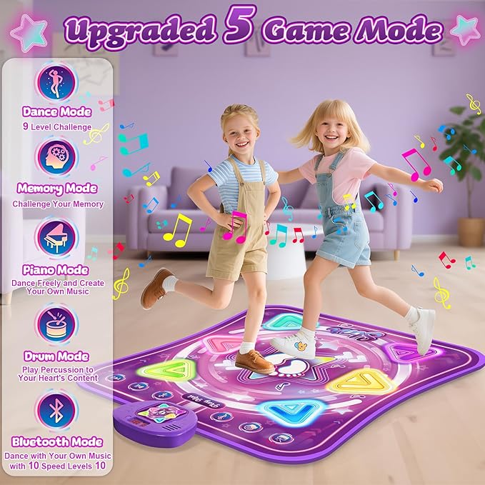 Dance Mat for Kids, Light-up 6-Button Dance Pad with Wireless Bluetooth & 5 Game Modes, Toddler Electronic Dance Mats Musical Dancing Toys Christmas Birthday Gifts for Boys Girl Aged 3 4 5 6 7 8 9 10+