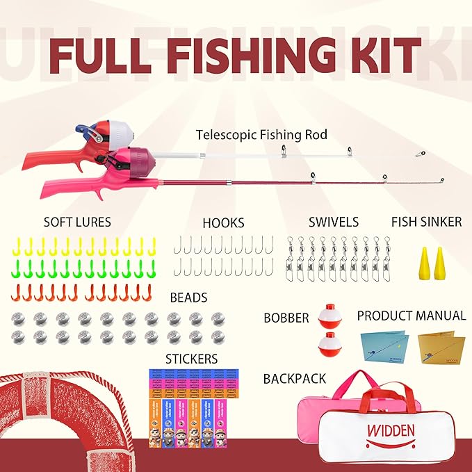 Kids Fishing Pole, Telescopic Fishing Rod, Toddler Collapsible Fishing Rod and Reel Combo with Tackle Box, Fishing Line, Bobber, and Soft Lures for Boy, Girl, Youth, Beginner, Over 4 Years Old