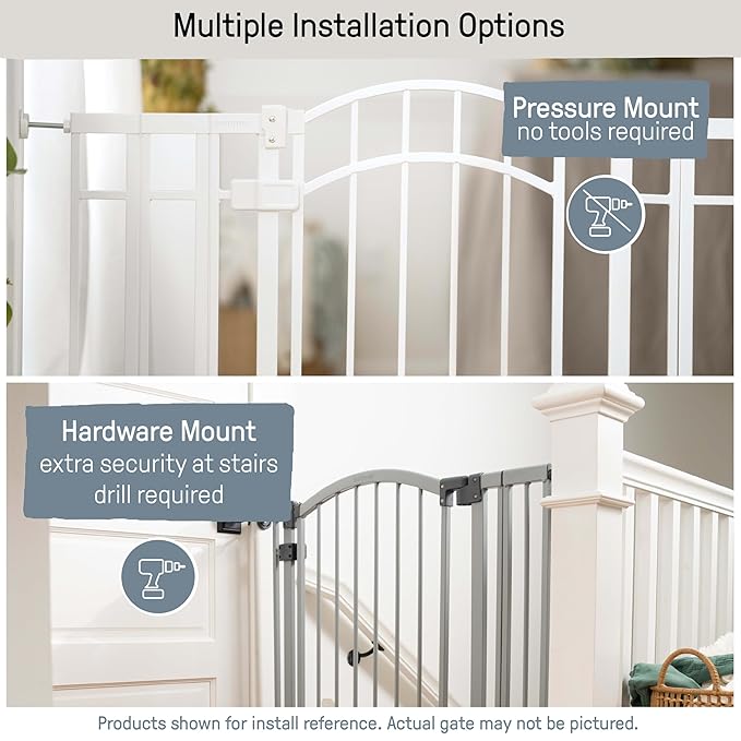 Ingenuity Decorative Extra Tall Baby Gate & Dog Gate, 28.5"-48" Wide, 36" Tall, Hardware or Pressure Mounted, Install on Top or Bottom of Stairs, Banister, or Doorway - White