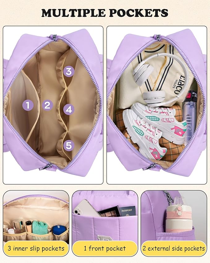 Gifts for Girls Age 10 11 12 13 14 15 16 17-Initial Duffle Bag, Carry On Bags for Women，Overnight Bag with Wet Pocket，Lightweight Travel Bags Personalized Gym Tote with Makeup Pouch