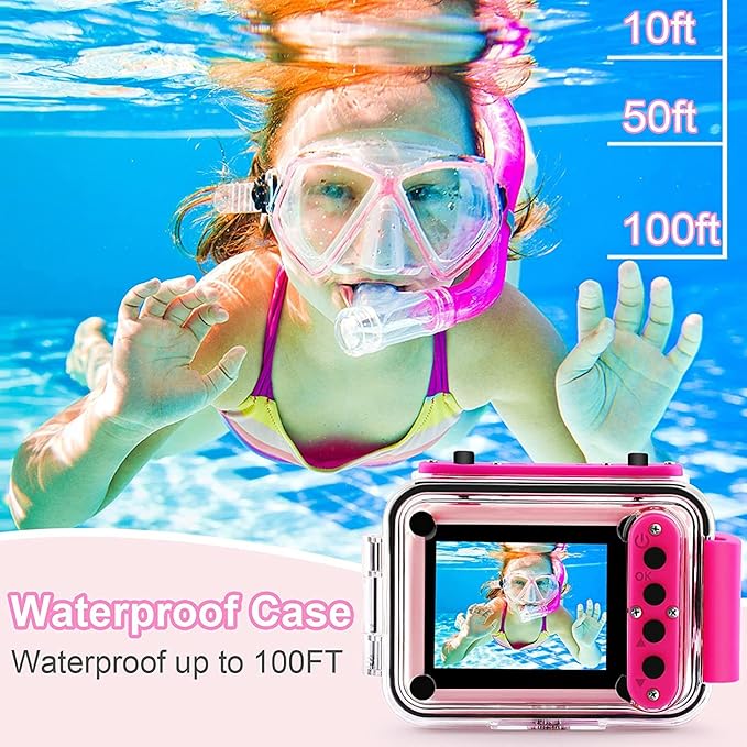 GKTZ Kids Camera - Waterproof Underwater Camera for Kids, Christmas Birthday Gifts for Girls Age 3-12, 1080P HD Children Digital Action Camera, Pool Toys for Kids Age 4-12